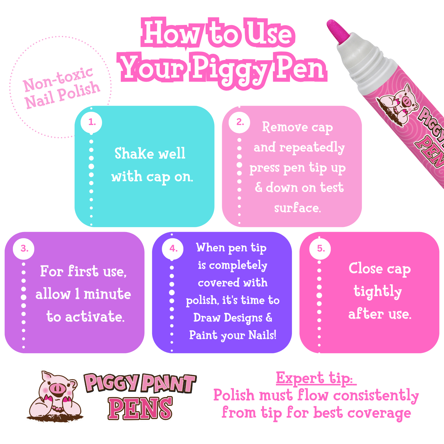 Positively Piggy Pen 3-pack - Kids Non-toxic Nail Polish